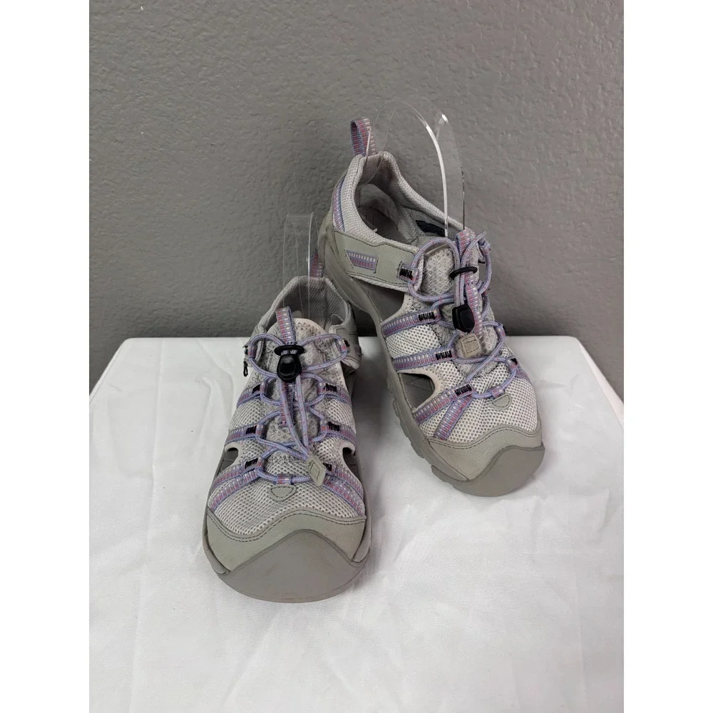 Teva Kids Size 3 Hybrid Sandals Grey Purple Bungee Lace Water Shoes 1019403C